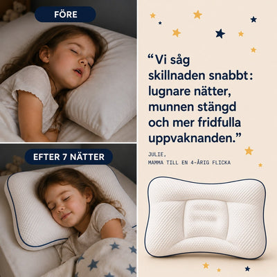 Barn som sover före och efter 7 nätter med kudden