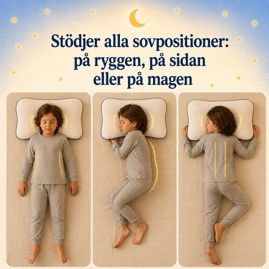 Kudden på rygg, på sidan och på mage