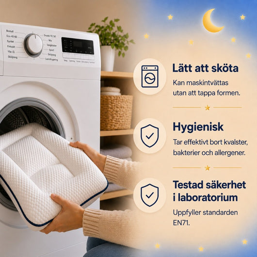 Kudden kan tvättas i maskin