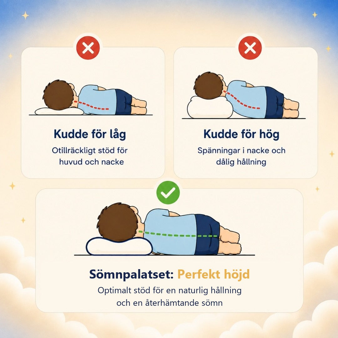 En vuxenkudde är inte anpassad för ett barns anatomi.